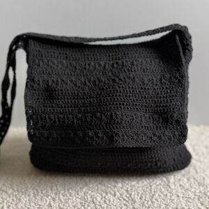 Kathy Ireland Black Crochet Shoulder Cross Body w/Flap and Zipper Handbag